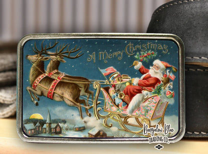 Victorian Santa and his Sleigh Christmas Belt Buckle