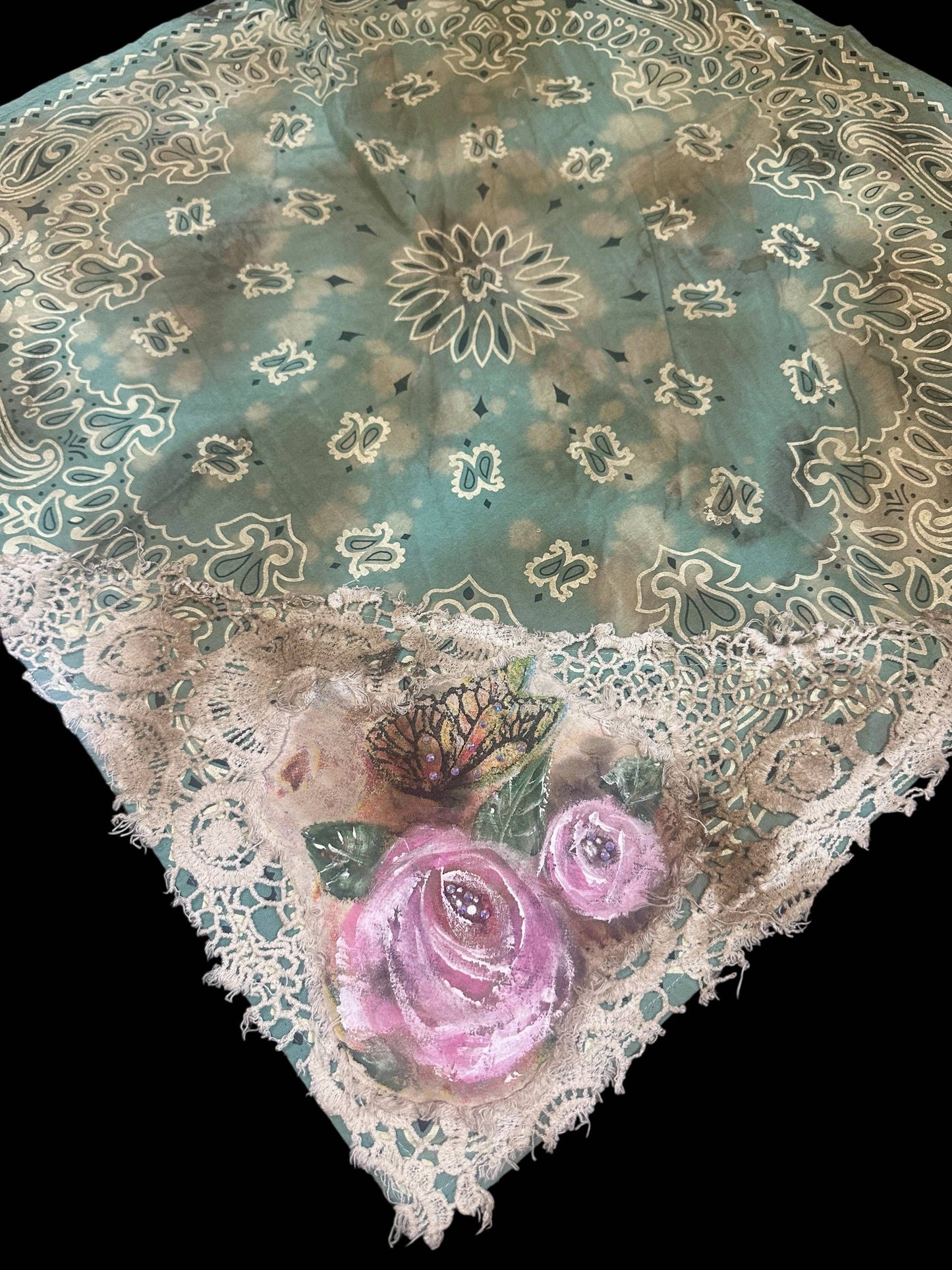 Sage Hand Painted Lace Bandana