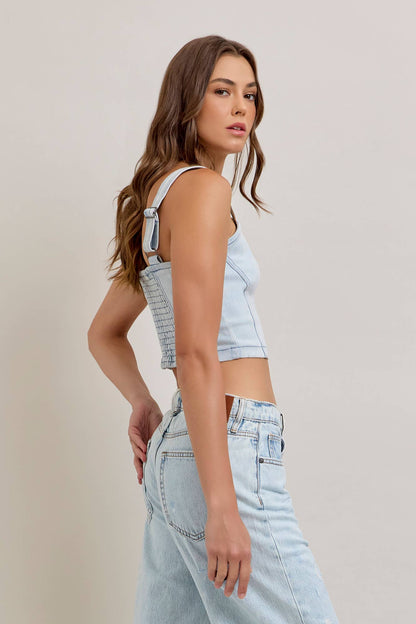 Light Wash Denim Bustier Top