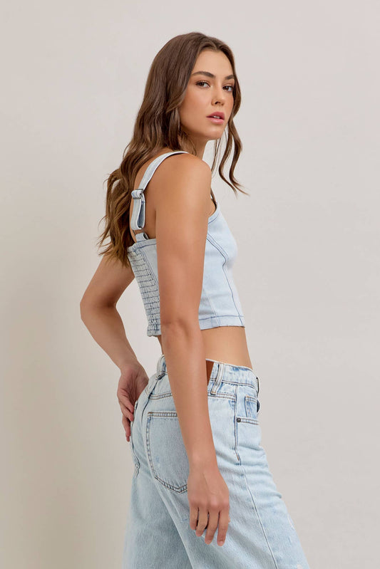 Light Wash Denim Bustier Top