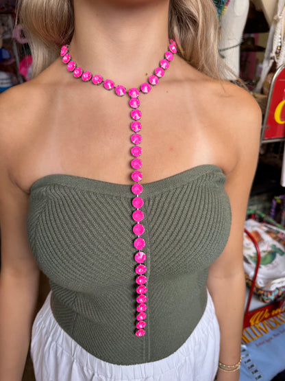 SILVER HOT PINK LA NECKLACE