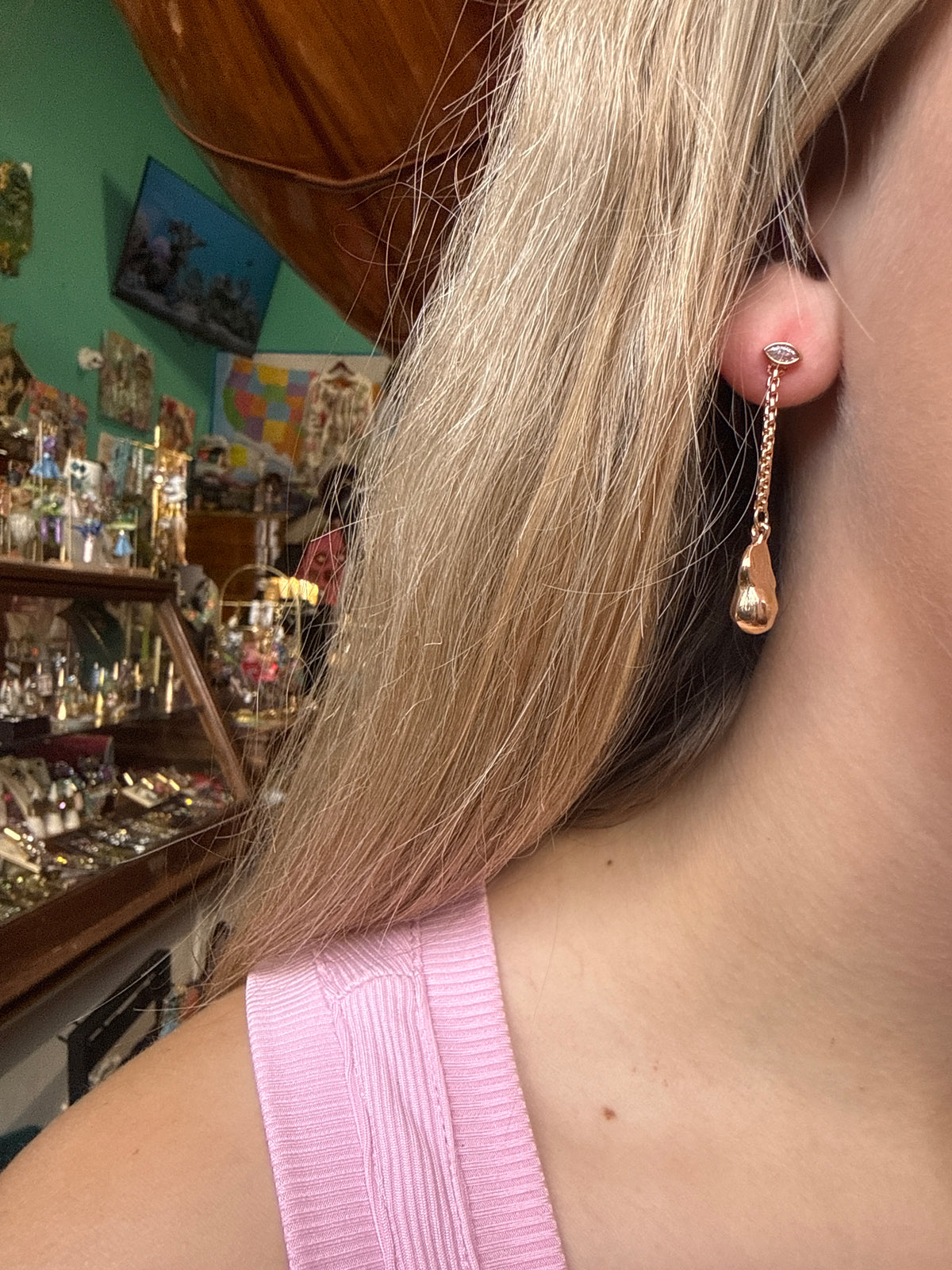 Drop Chain Hammered Earring