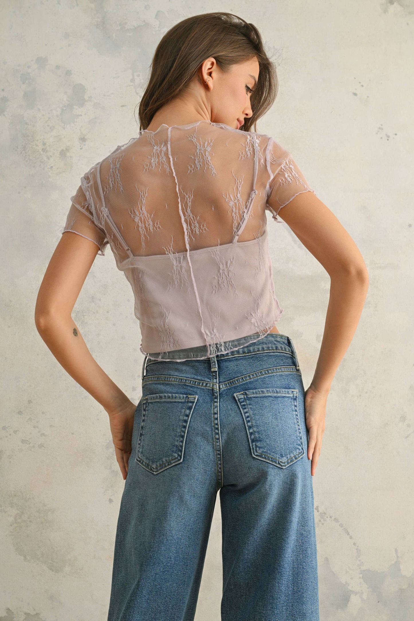LACE FABRIC WITH TANK TOP LINED TOP