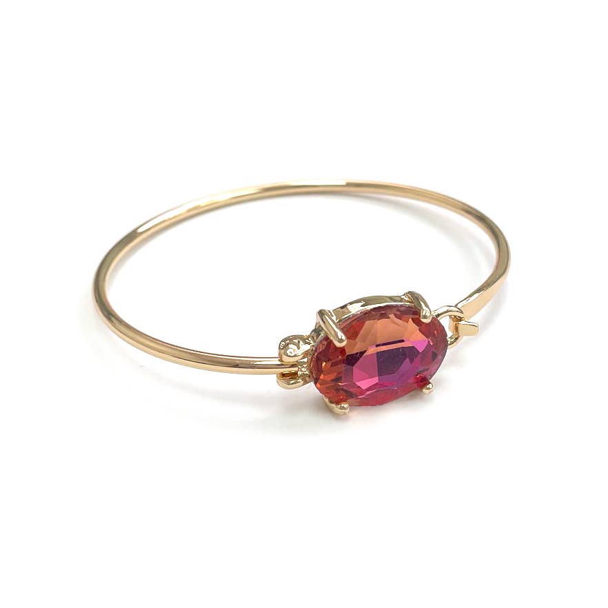 High Quality Glass Crystal Oval Stone Cuff Metal Bangle