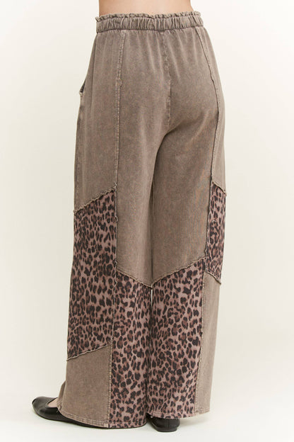 Mineral Washed Leopard Animal Patchwork Pants