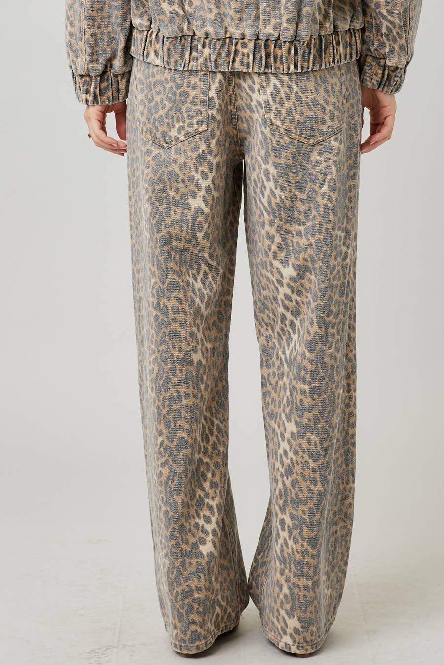 Garment Washed Leopard Baggy Pants