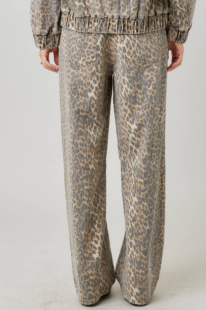 Garment Washed Leopard Baggy Pants