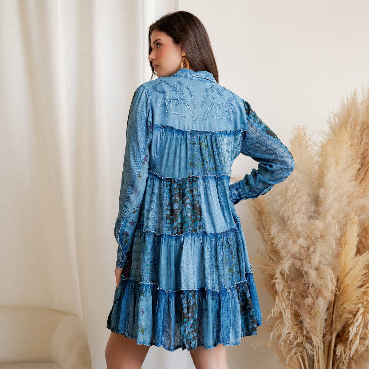 Artisan Embroidered Jhabla Shirt Dress in Mixed Motifs