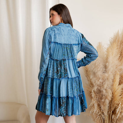 Artisan Embroidered Jhabla Shirt Dress in Mixed Motifs