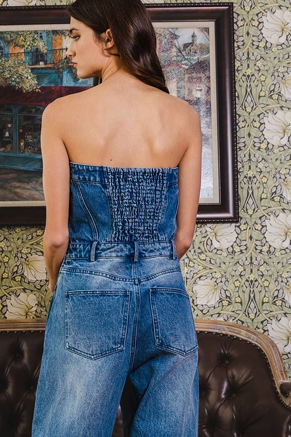 Corset Style Strapless Denim Jumpsuit