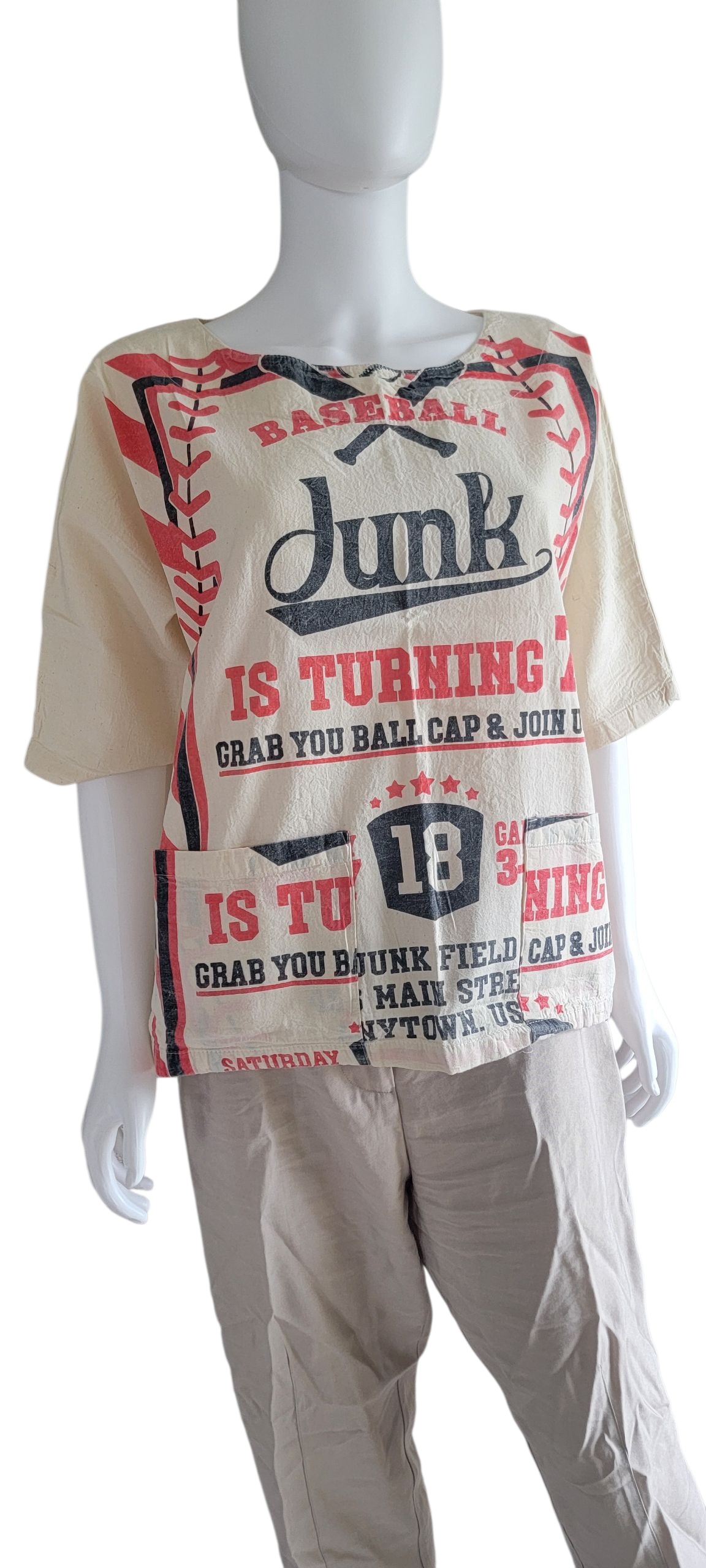 Flour Sack Vintage Print ShortSleeveTop-Baseball