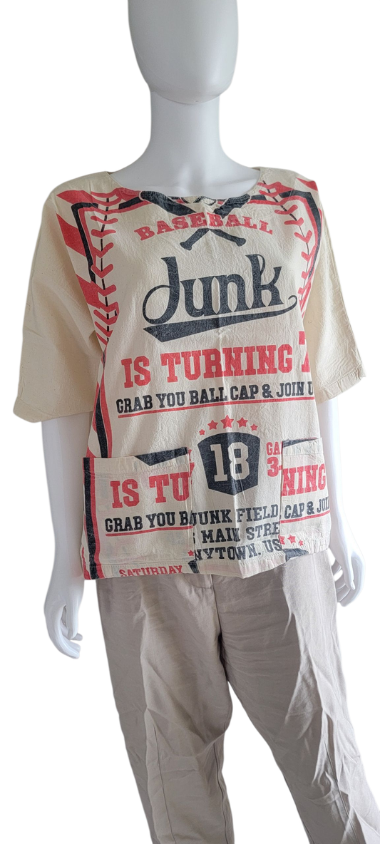 Flour Sack Vintage Print ShortSleeveTop-Baseball