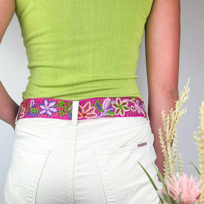 Pink Amaryllis Wide Embroidered Belt