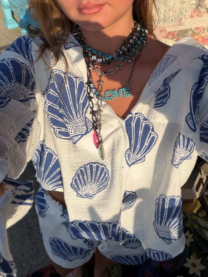 MINI LA LA LOVE NECKLACE IN ANTIQUE SILVER/TURQ