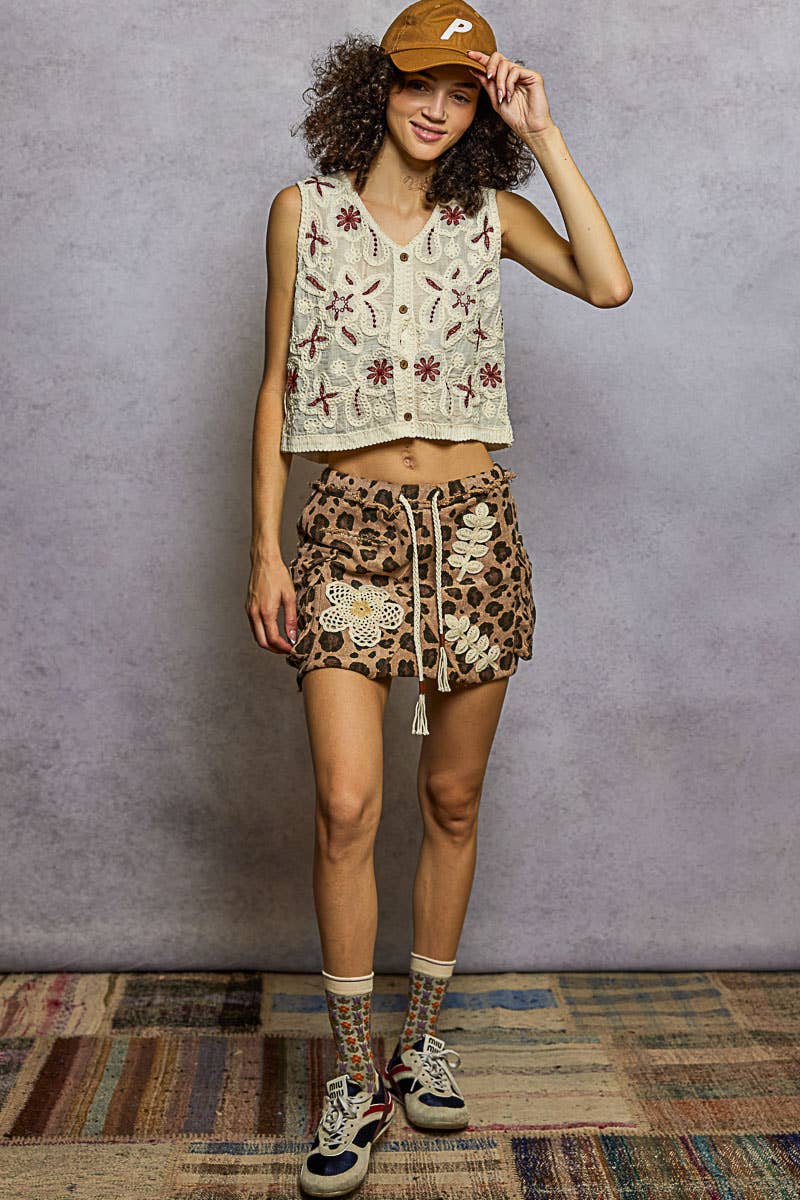 Camo cargo pockets crochet mini skirt