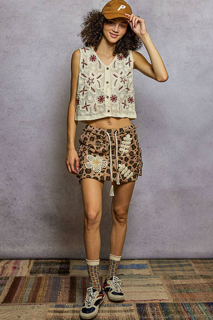 Camo cargo pockets crochet mini skirt