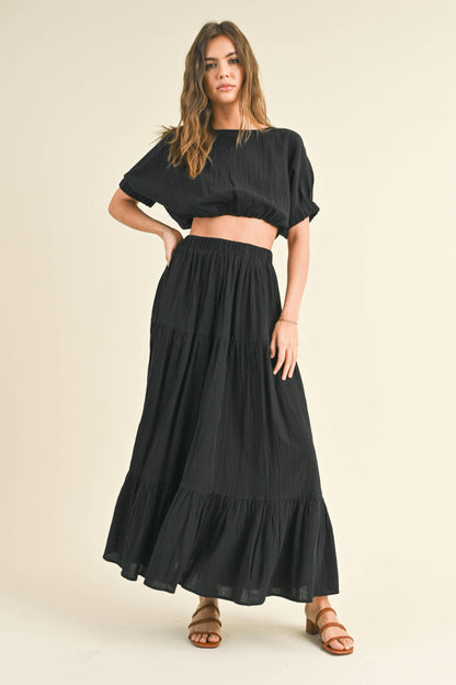 BLACK TIERED BANDING SKIRT