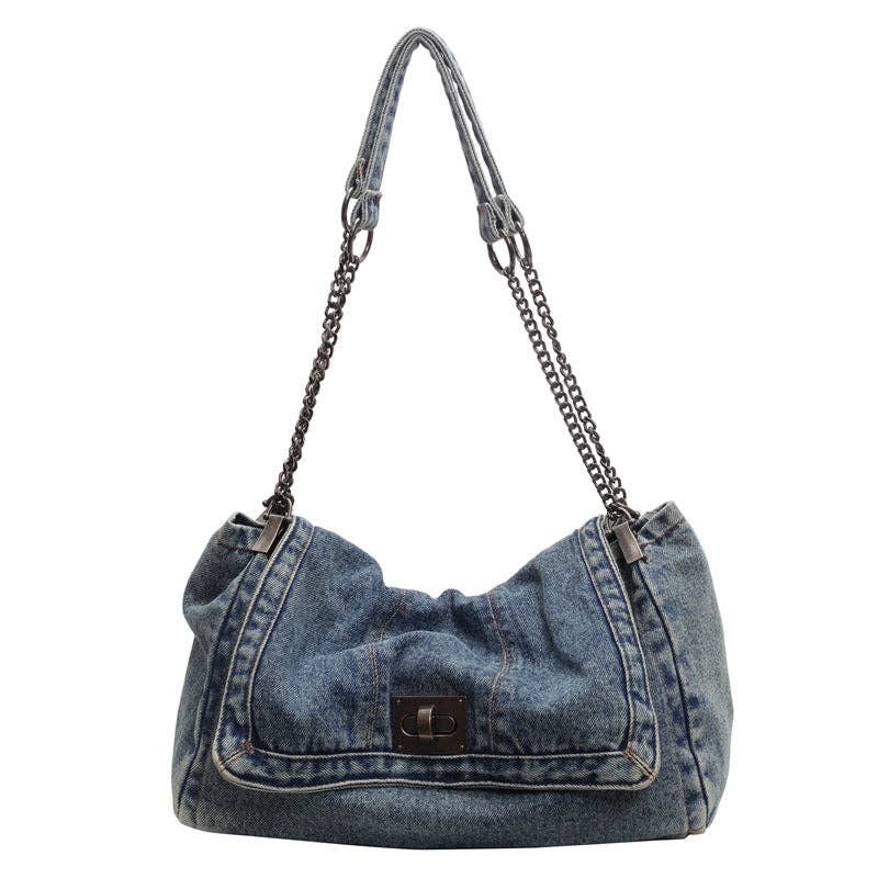 Large Denim Tote Crossbody Denim Bag