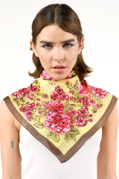 Yellow Rose Hand Embellished Bandana Scarf