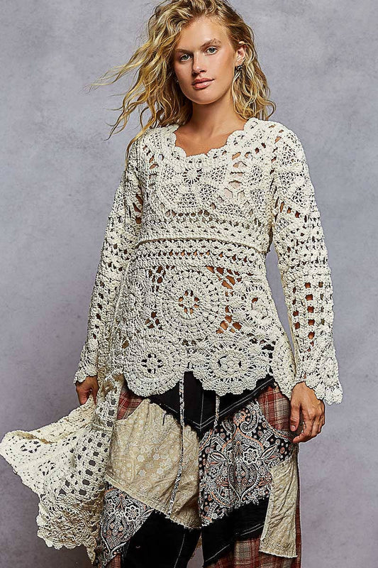 Marry Me Hi-Low Chenille Crochet Sweater