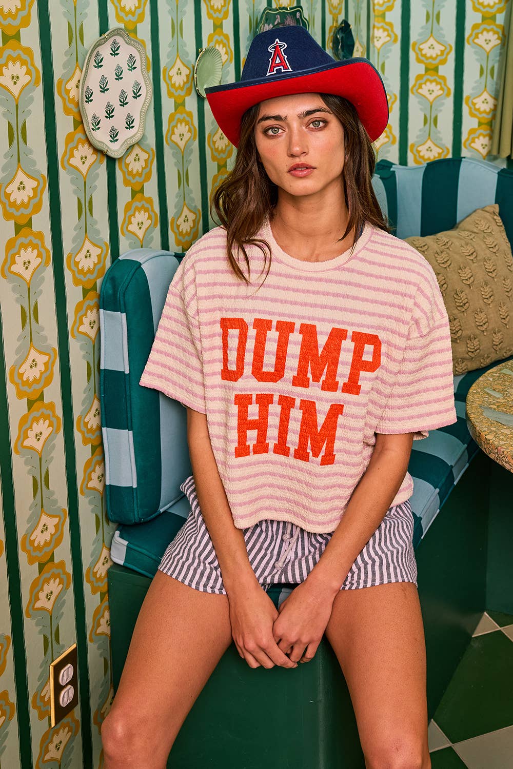 'DUMP HIM' Striped Boxy Crop Top