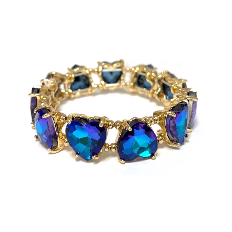 Love Heart Glass Crystal Bead Linked Stretch Bracelet