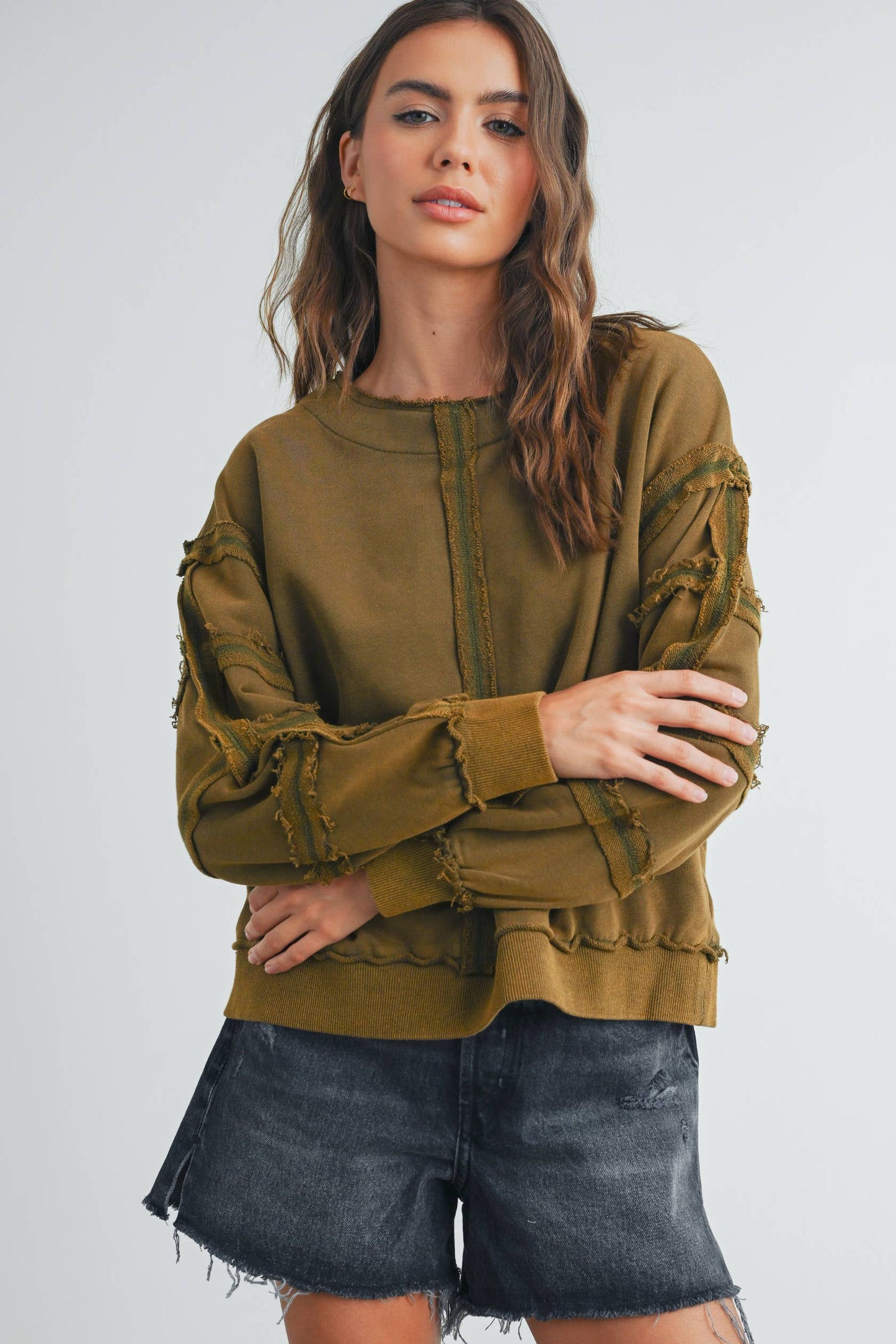 Washed French Terry Round Neck Pullover Sweatshirt