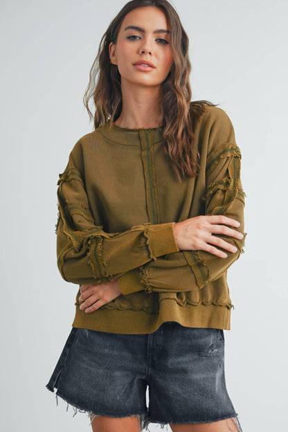 Washed French Terry Round Neck Pullover Sweatshirt