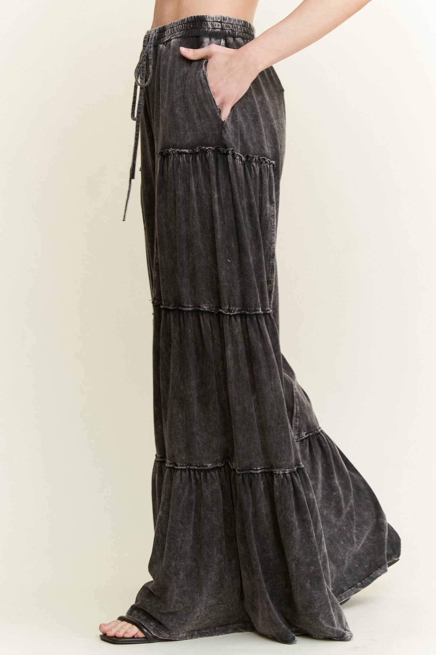 Mineral Washed Tiered Wide Leg Pants
