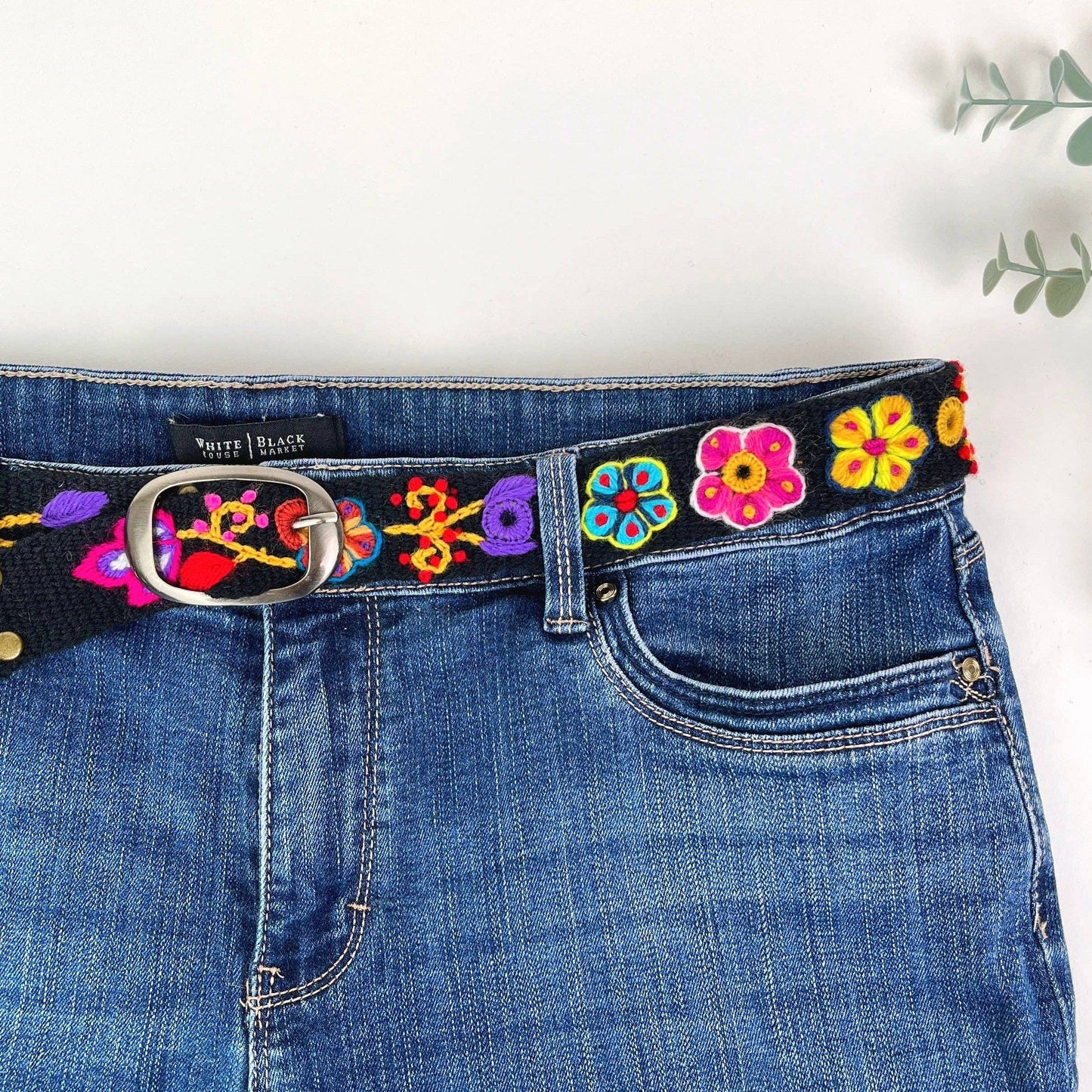 Pepita Skinny Embroidered Belt