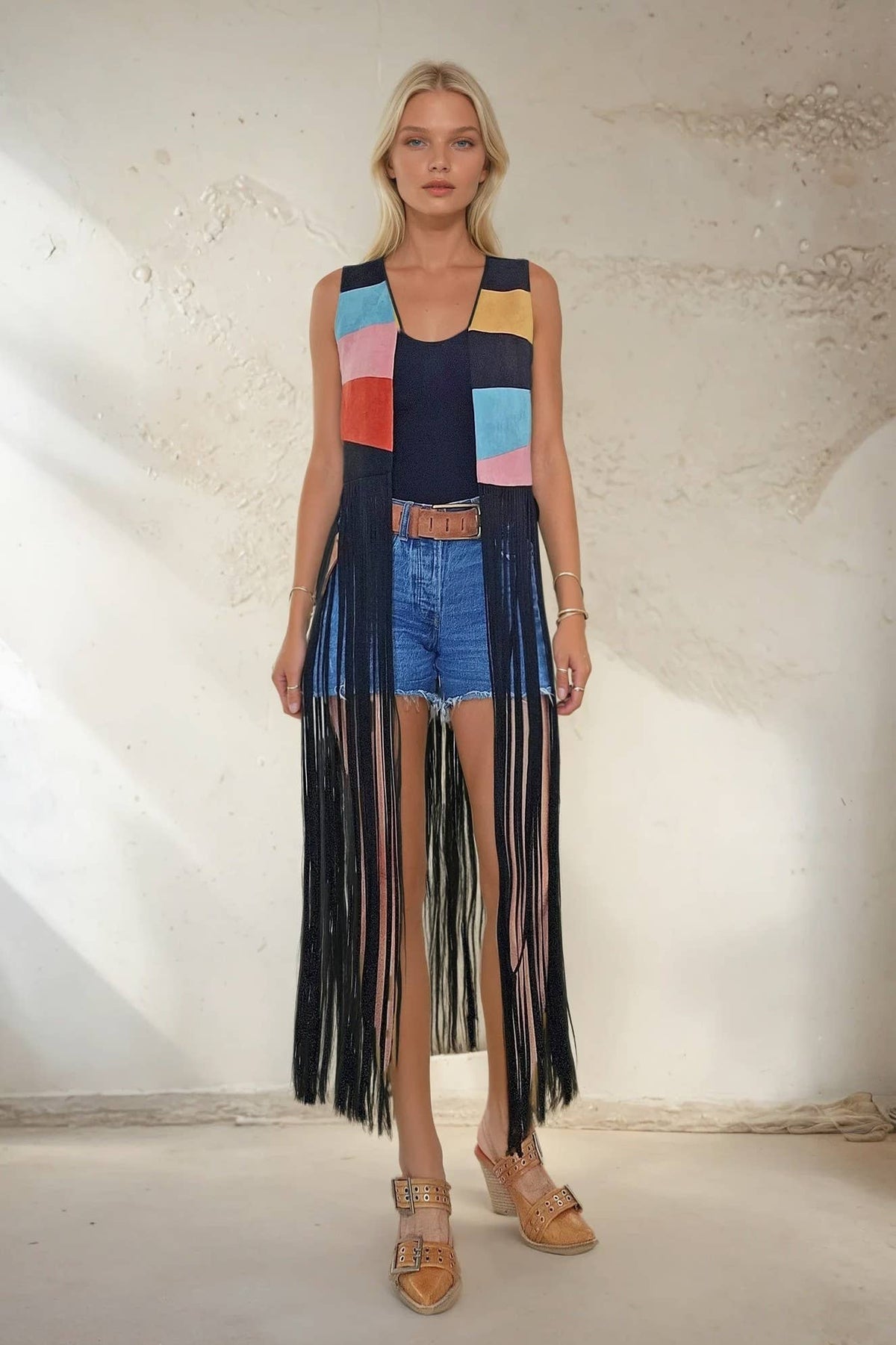 MAXI COLORBLOCK SUNRISE SUEDE VEST