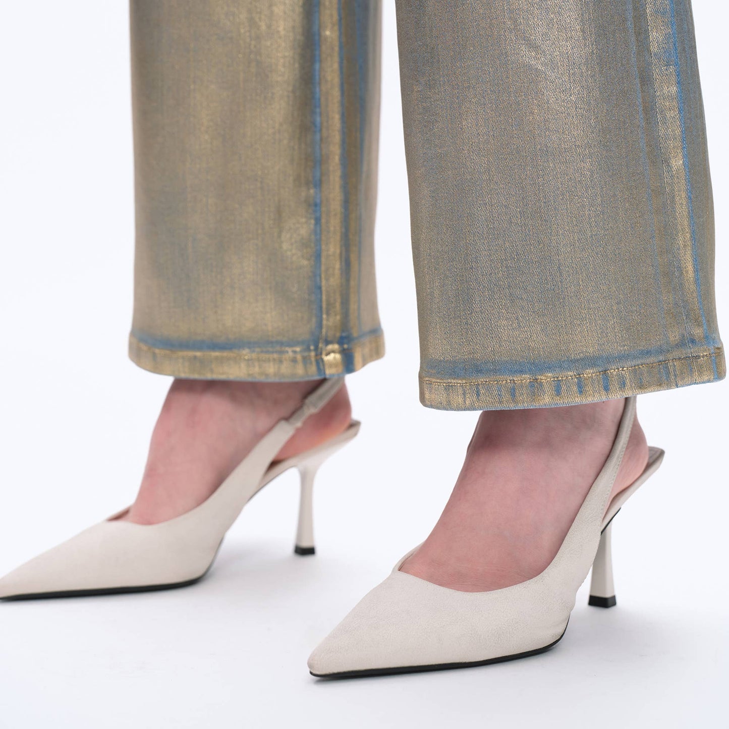 METALLIC HIGH RISE WIDE LEG DENIM JEANS