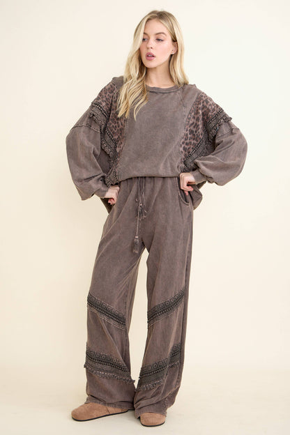 Mineral Washed  Leopard Fringe Terry Top