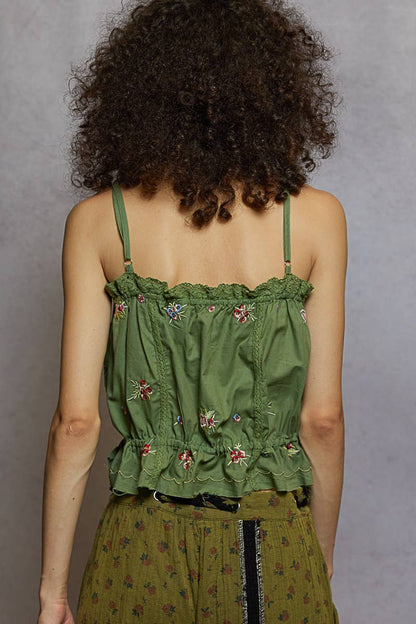 Embroidered Poplin Tank Top