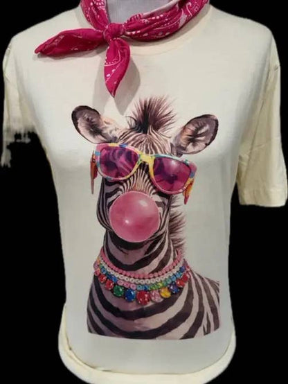 Jeweled Collar Bubble Gum Zebra on White Or Natural Crew