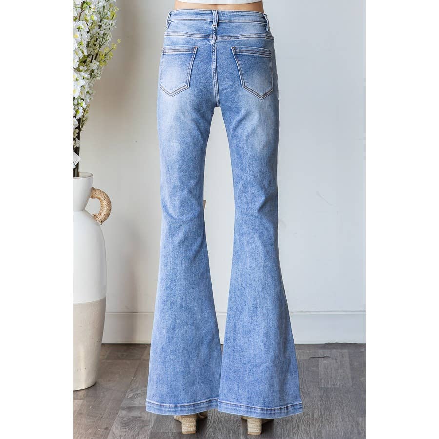 RIBBON DETAILED HIGH WAIST FLARE STRETCHY JEANS