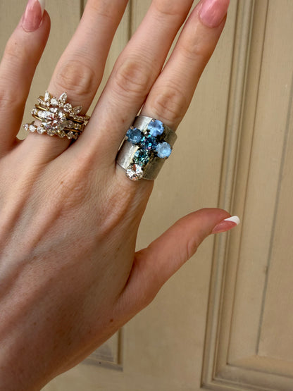 Silver and Blues Cross Ring