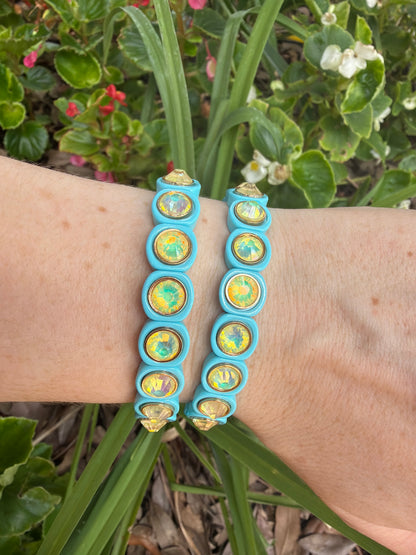Blue and Yellow Enamel Stretch Bracelet