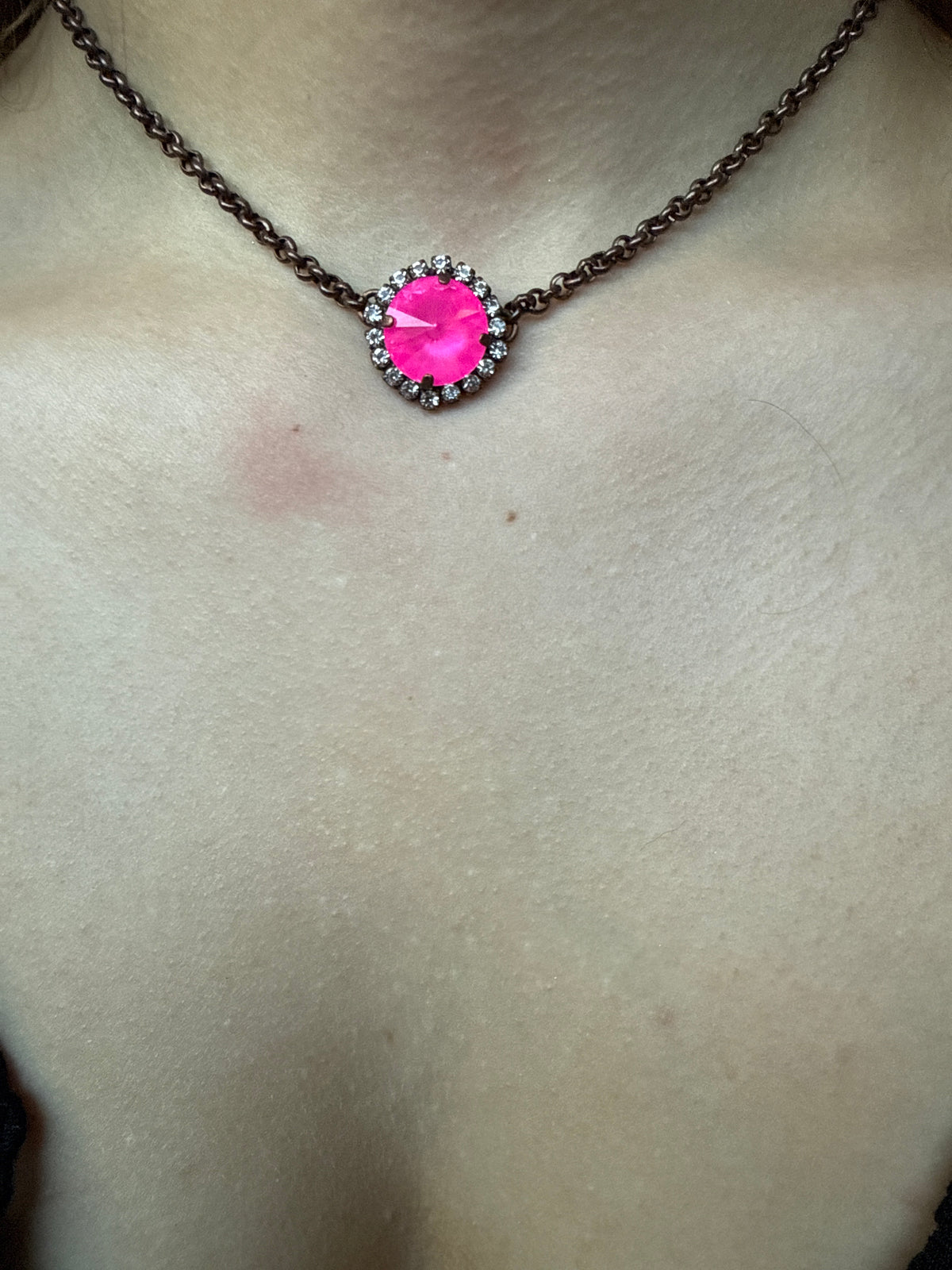WETSTONE: electric pink  Drop Necklace (brass)