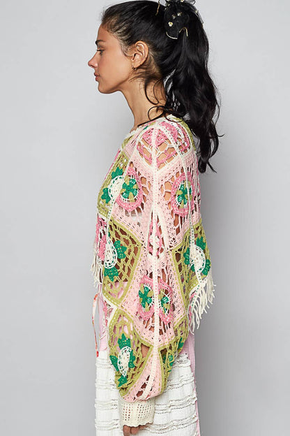 Round Neck Long Sleeve Crochet Cropped Top