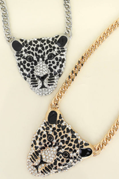 Crystal Pave Cheetah Pendant Chain Necklace