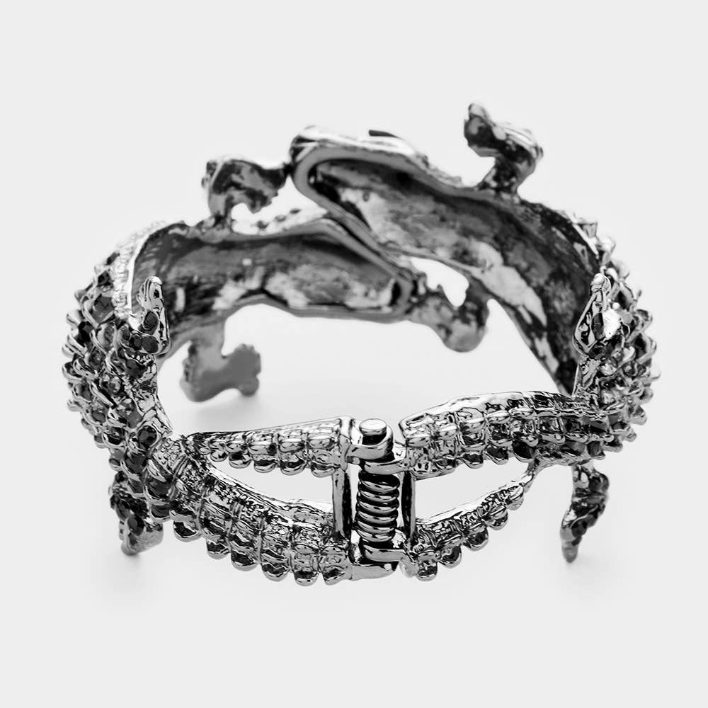 Double Crocodile/Alligator Evening Hinged Cuff Bracelet