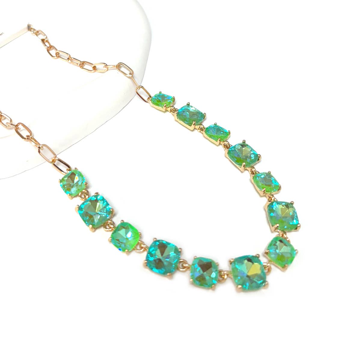 Neon Cushion Cut Glass Linked Chain Necklace