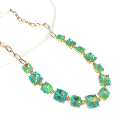 Neon Cushion Cut Glass Linked Chain Necklace