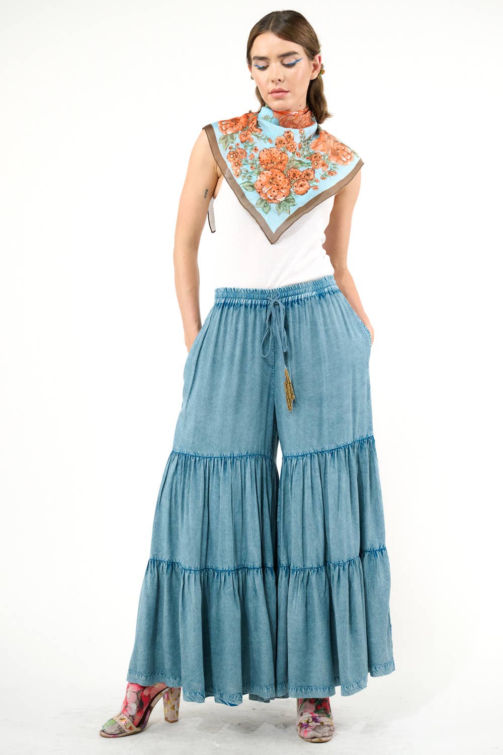 Dream Denim Wash Tiered  Pants