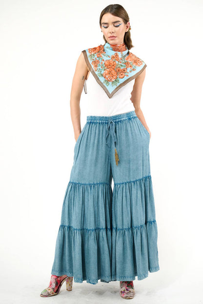 Dream Denim Wash Tiered  Pants