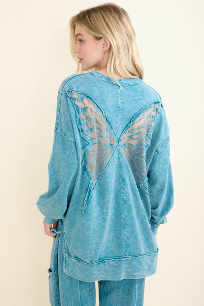 Mineral Wash Butterfly appliques Top
