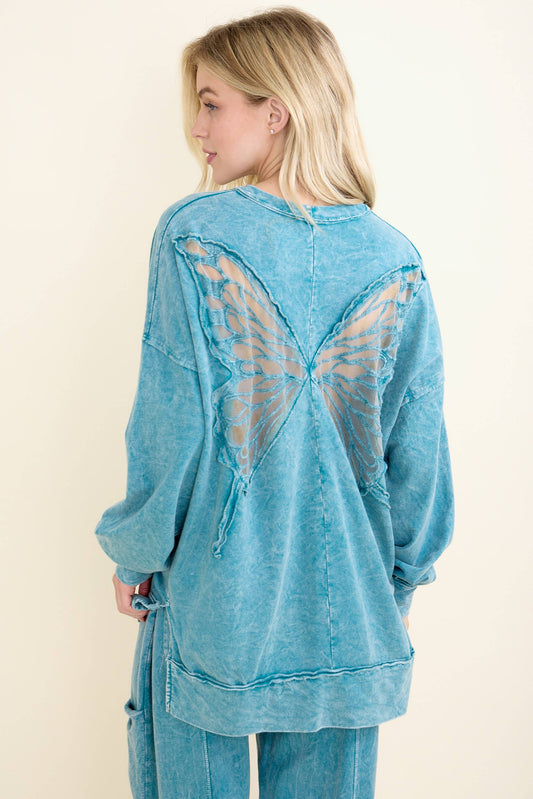 Mineral Wash Butterfly appliques Top