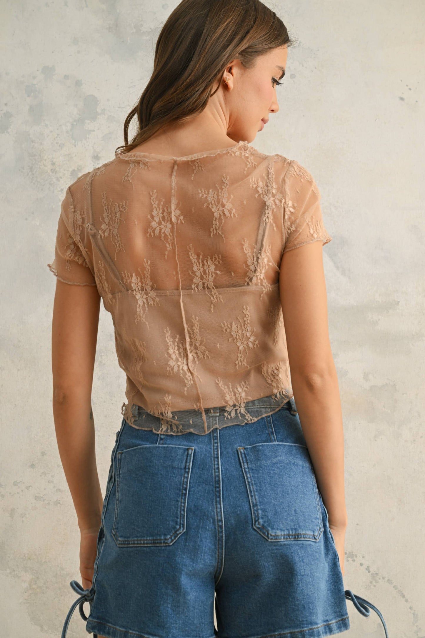 LACE FABRIC WITH TANK TOP LINED TOP