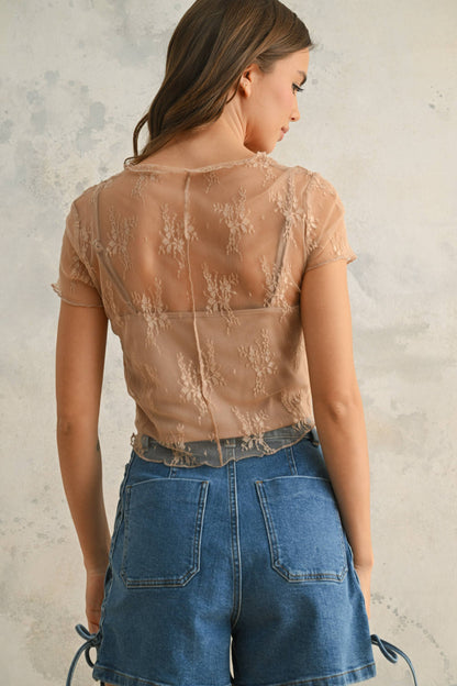 LACE FABRIC WITH TANK TOP LINED TOP